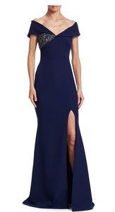 Badgley mischka off‎ shoulder embellished gown